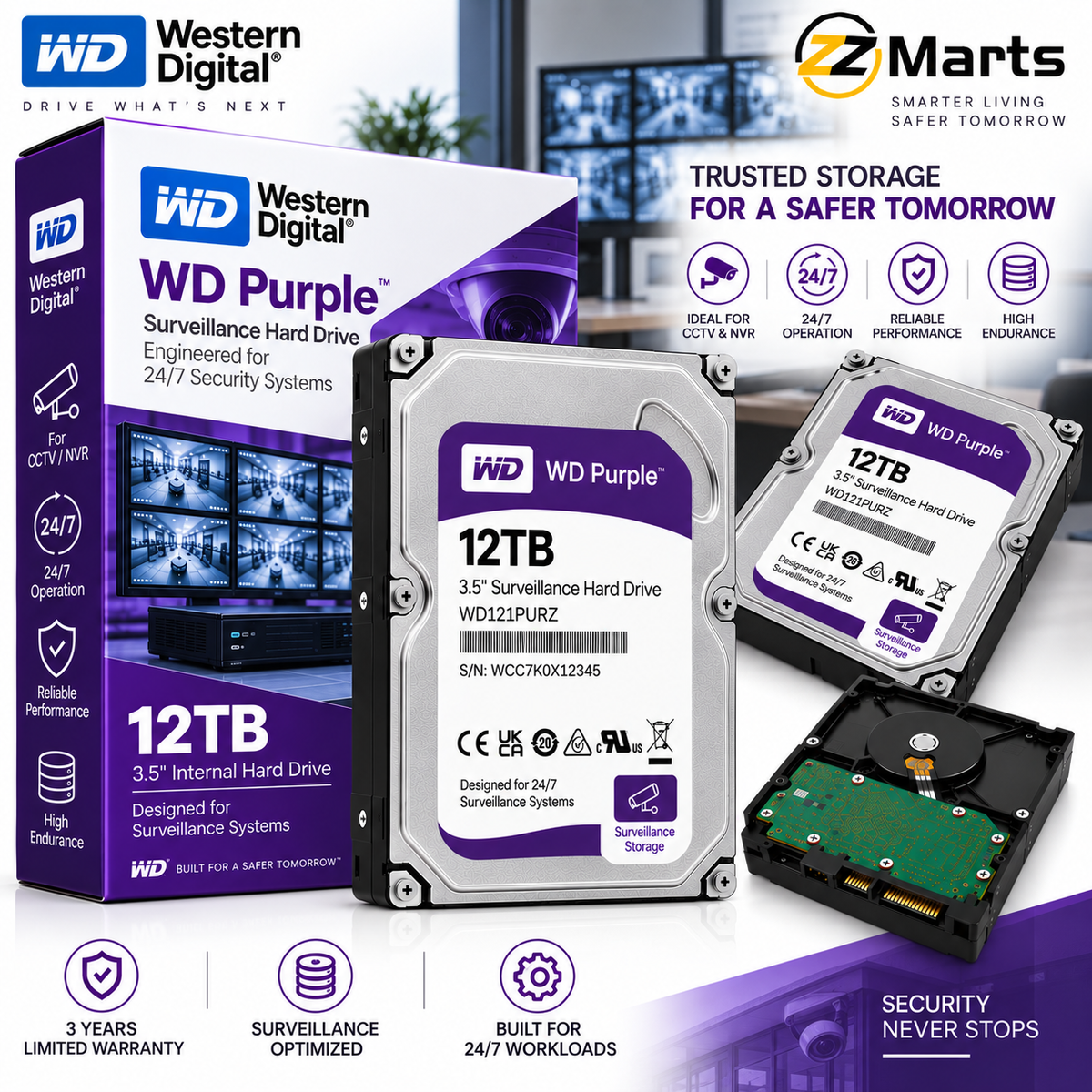 12TB Surveillance Hard Drive – 3.5" SATA CCTV DVR/NVR HDD