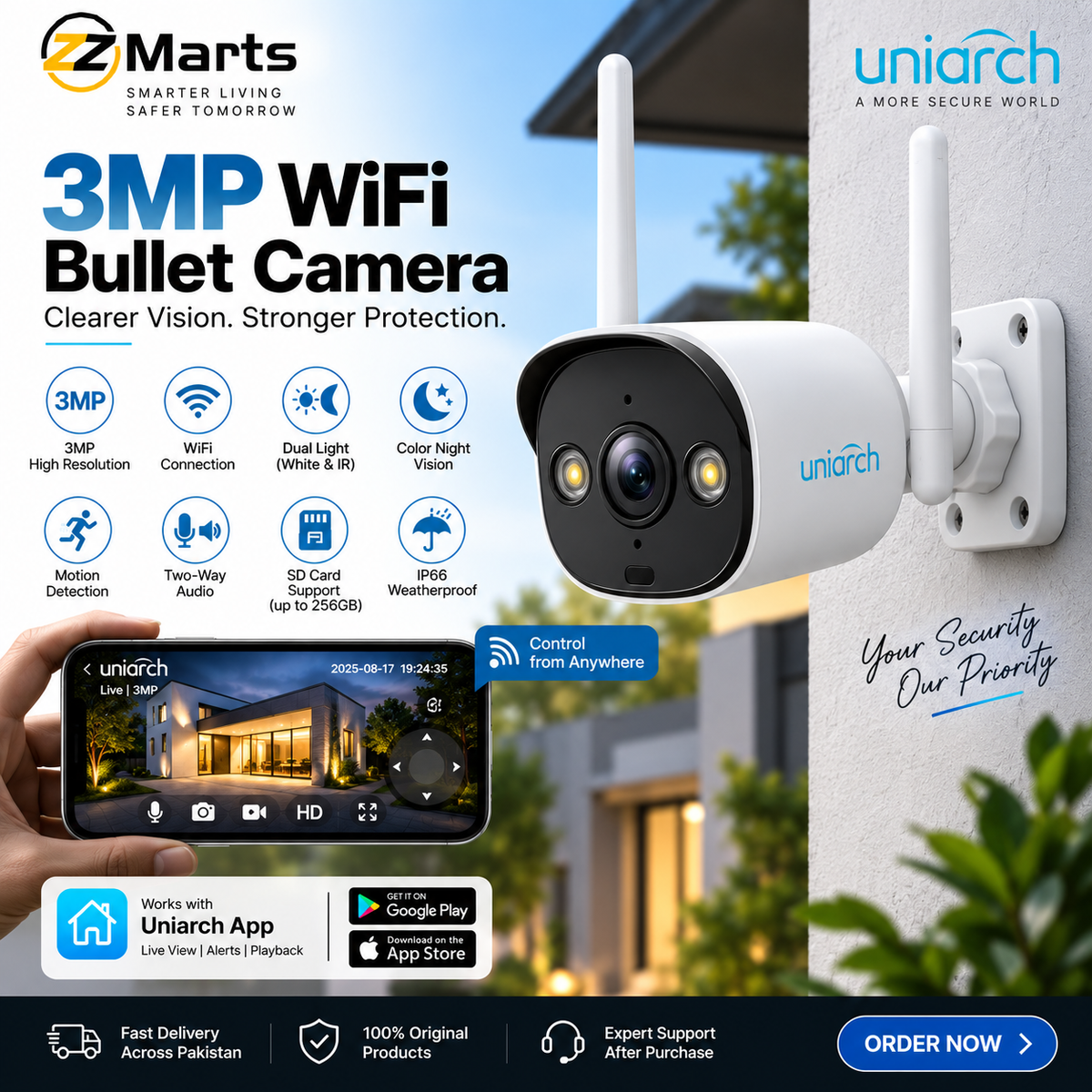 Uniarch UHO-B2R-M2F4 3MP WiFi Bullet Camera | ZZ Marts