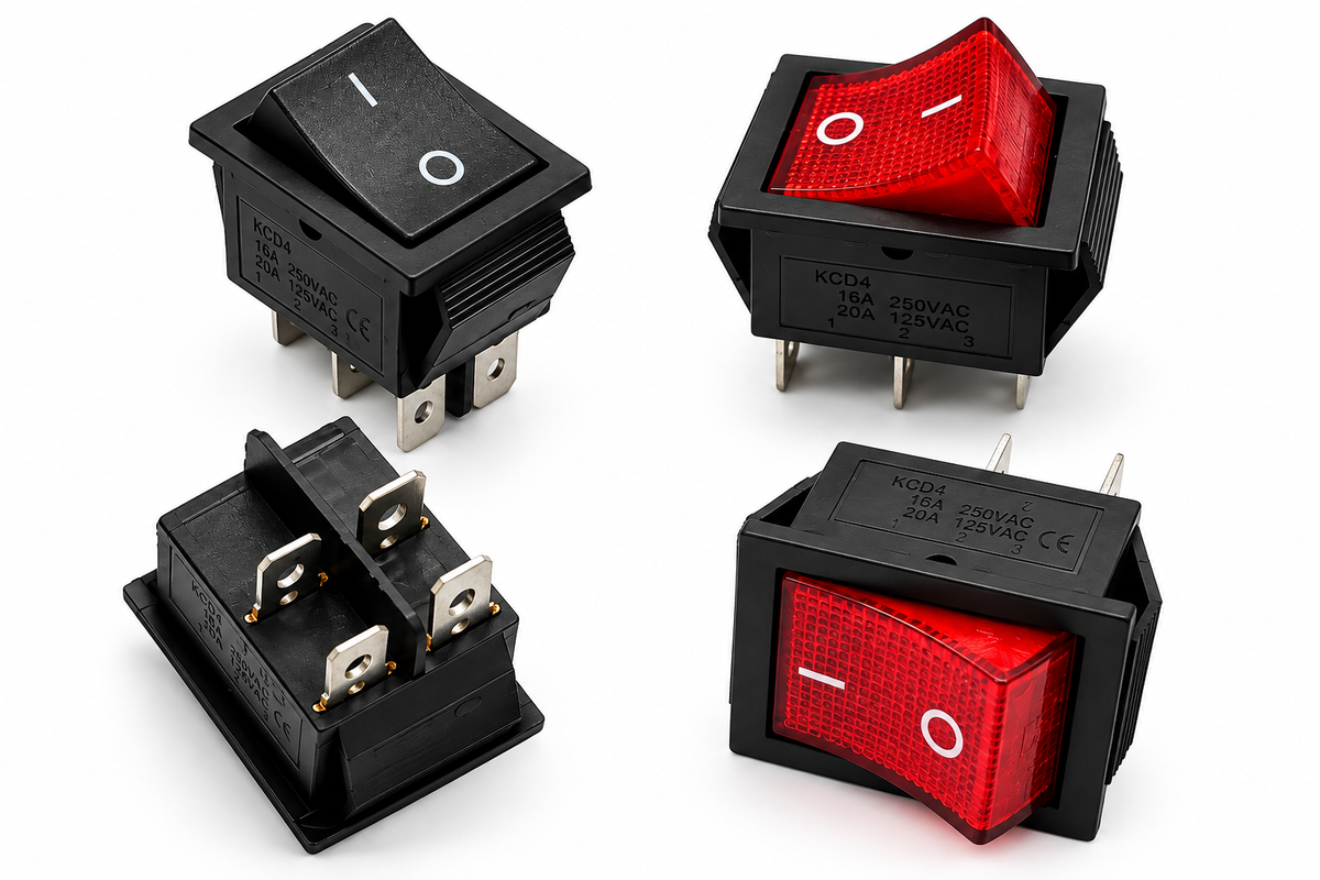 Rocker Switch – 4-Pin ON-OFF, KCD4 16A (Pack of 4)