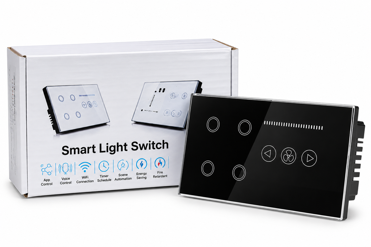Smart Touch Light Switch – 4 Gang + Fan Control, Tuya WiFi (ZZ-SW04)