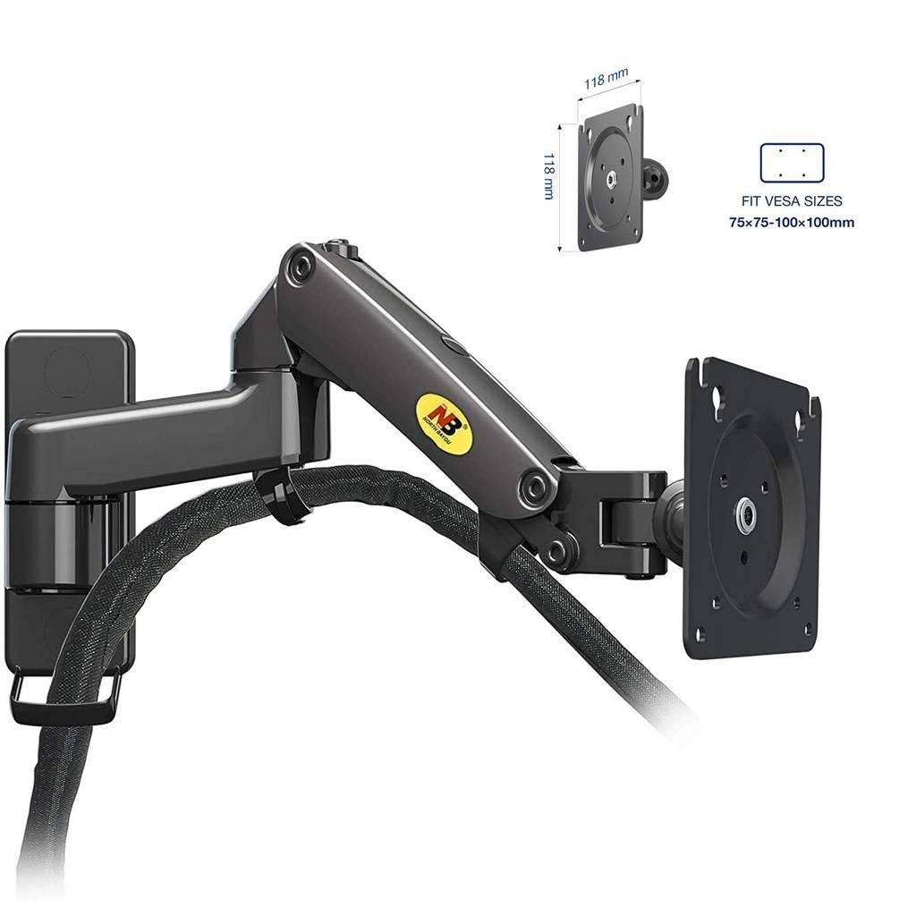 NB F150 Wall Mount Monitor Arm – Gas Spring Adjustable Bracket
