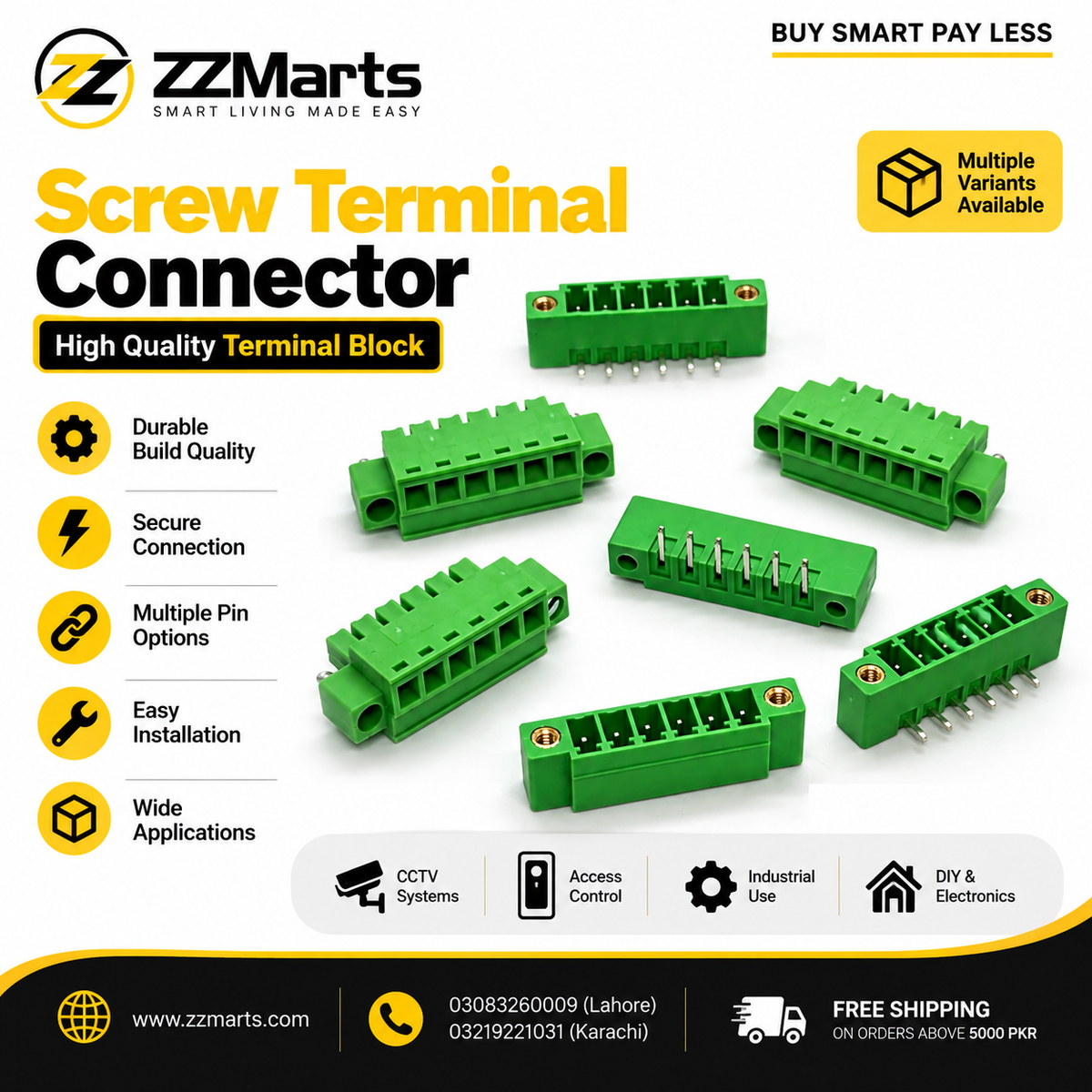 Pluggable Screw Terminal Block – 3.81mm Pitch, 4/5/6/9/10 Pin (KF-15EDG)
