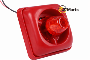 Fire Alarm Siren with Strobe Light – 12V/24V Emergency Warning Horn (Red)
