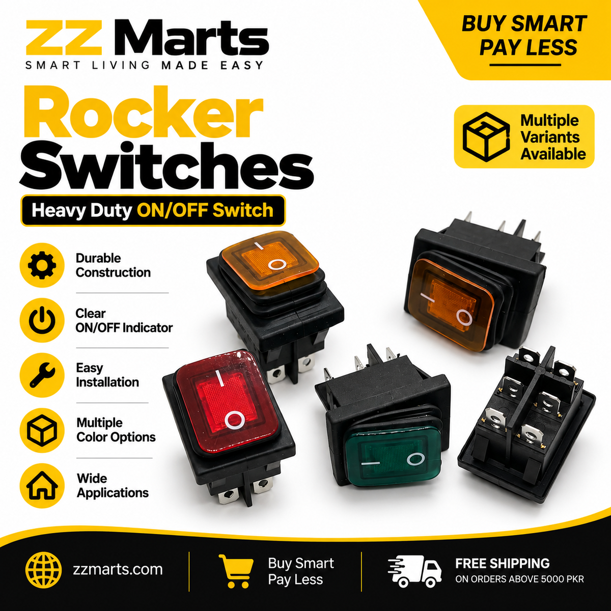 Illuminated Rocker Switch – 6-Pin ON-OFF, Heavy Duty (Pack of 2)