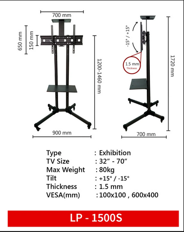 Heavy-Duty Mobile TV Floor Stand (32"–70") with Adjustable Height & Wheels