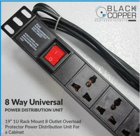 Black Copper 8-Port 19" Power Distribution Unit (PDU) for Rack Cabinet