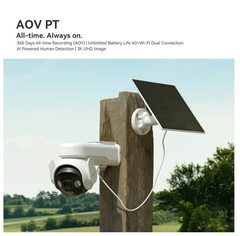 Imou AOV PT 3K Solar Battery Camera – 5MP 4G SIM + WiFi, Pan-Tilt, AI Detection