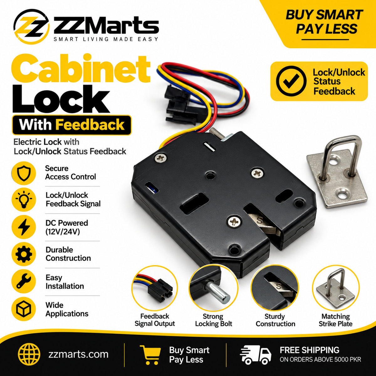 Electric Cabinet & Locker Lock – Metal Body, DC 12V/24V (Standard / With Feedback)