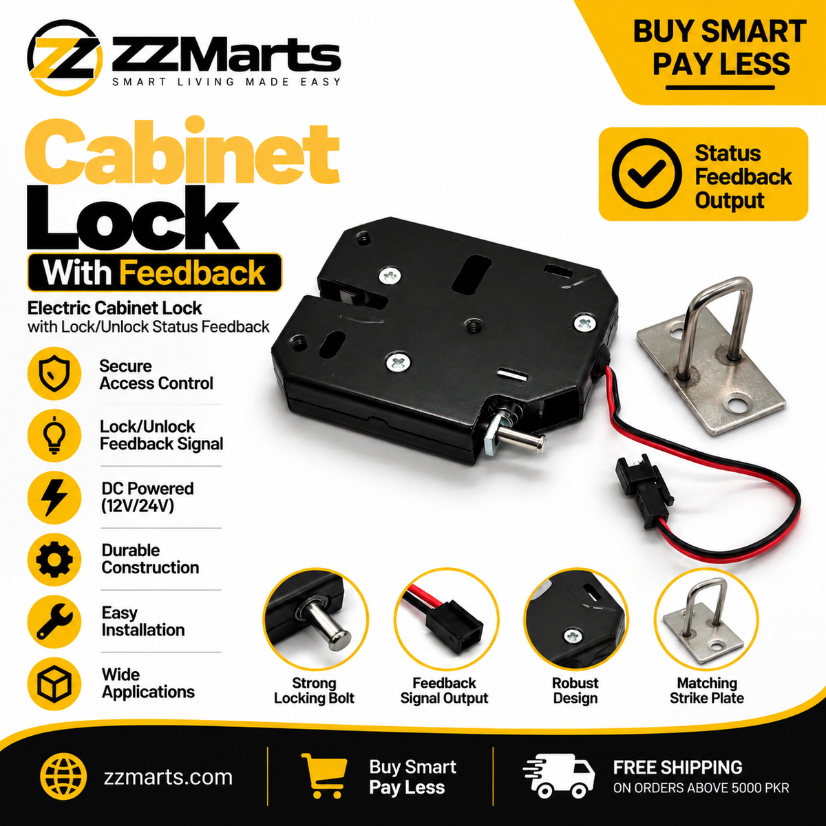Electric Cabinet & Locker Lock – Heavy-Duty Metal Body, DC 12V/24V (Standard / With Feedback)