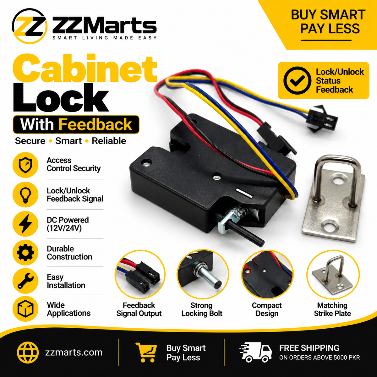 Electric Cabinet & Locker Lock – Plastic Body, DC 12V/24V (Standard / With Feedback)