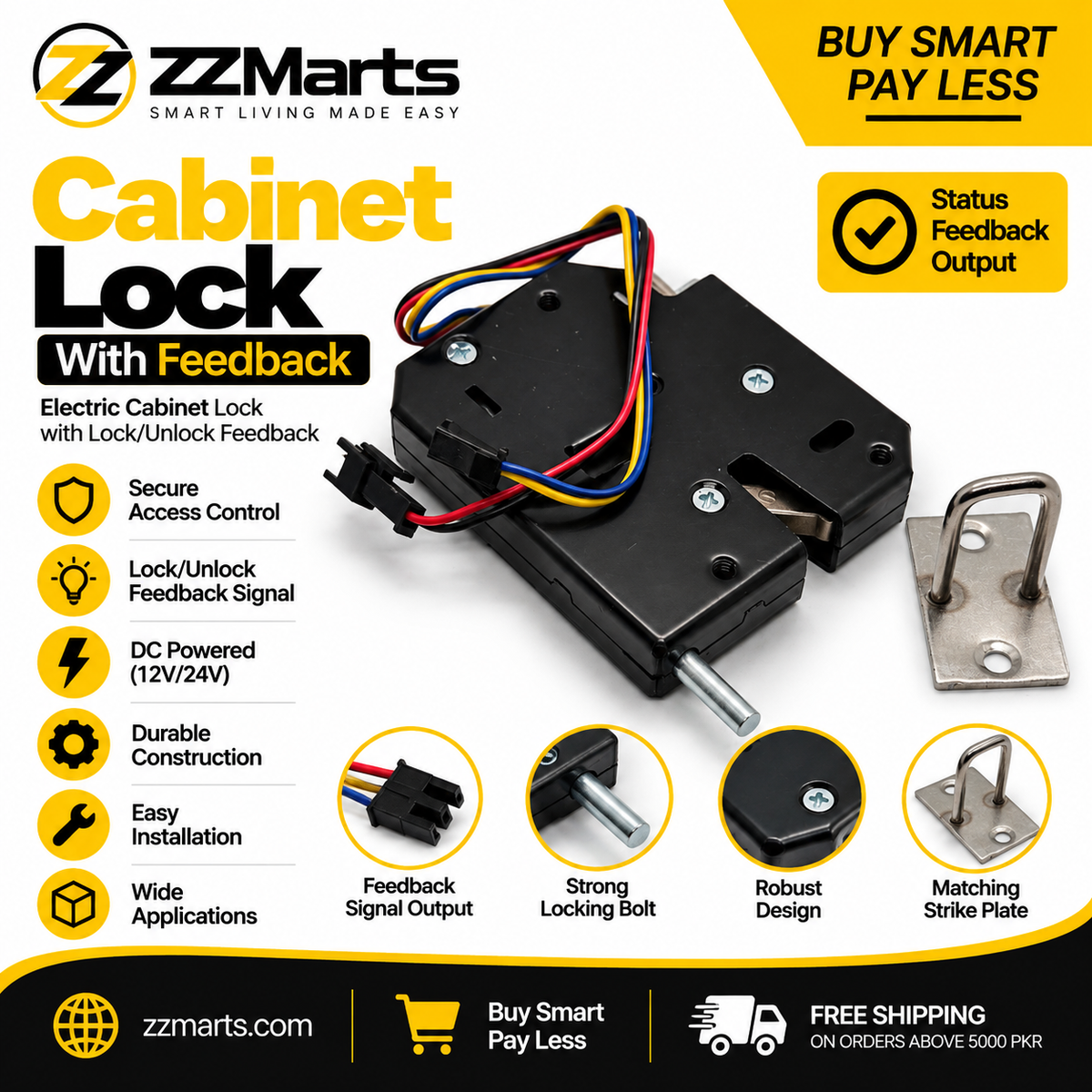 Electric Cabinet & Locker Lock – Heavy-Duty Metal Body, DC 12V/24V (Standard / With Feedback)