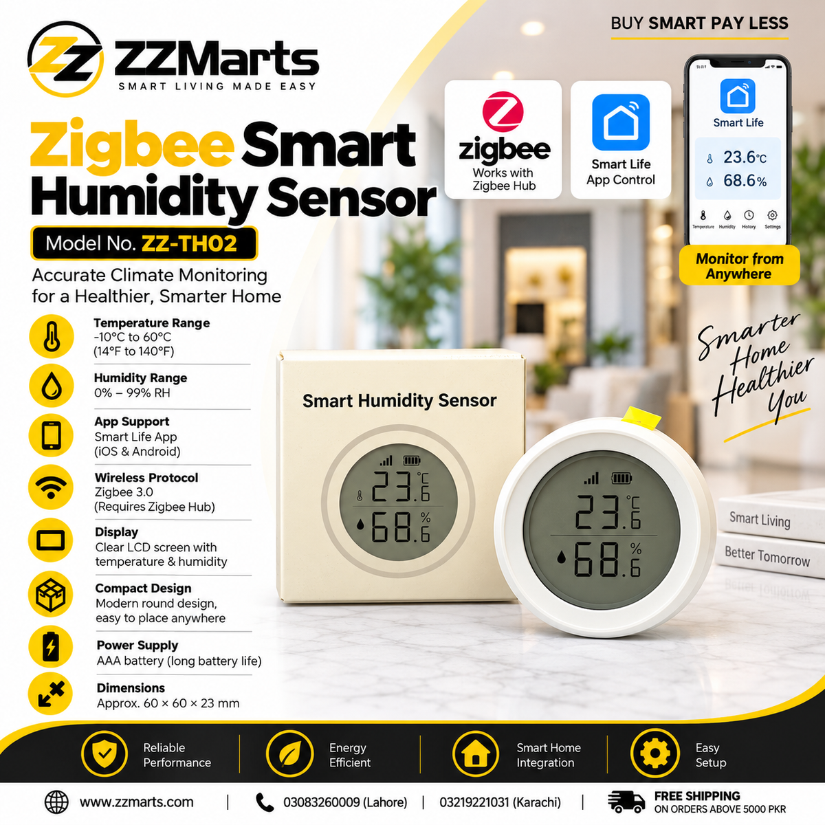 Zigbee Temperature & Humidity Sensor – Smart Life (ZZ-TH02)
