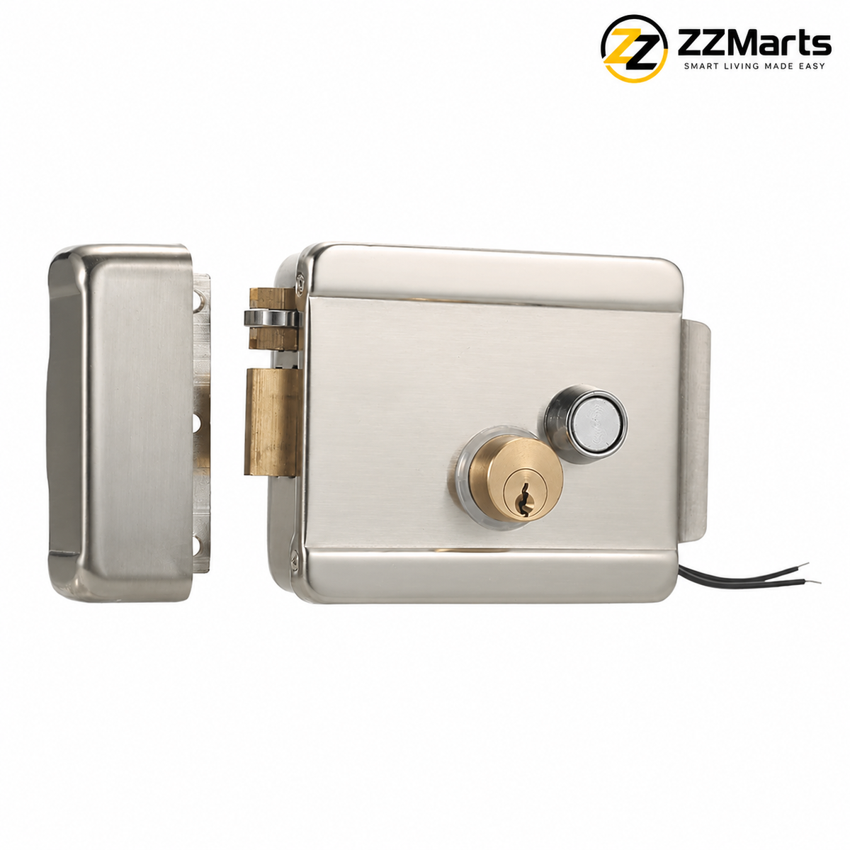 Electric Rim Lock 12V – Stainless Steel Electronic Door Lock with Key Cylinder for Access Control & Gates – view 2