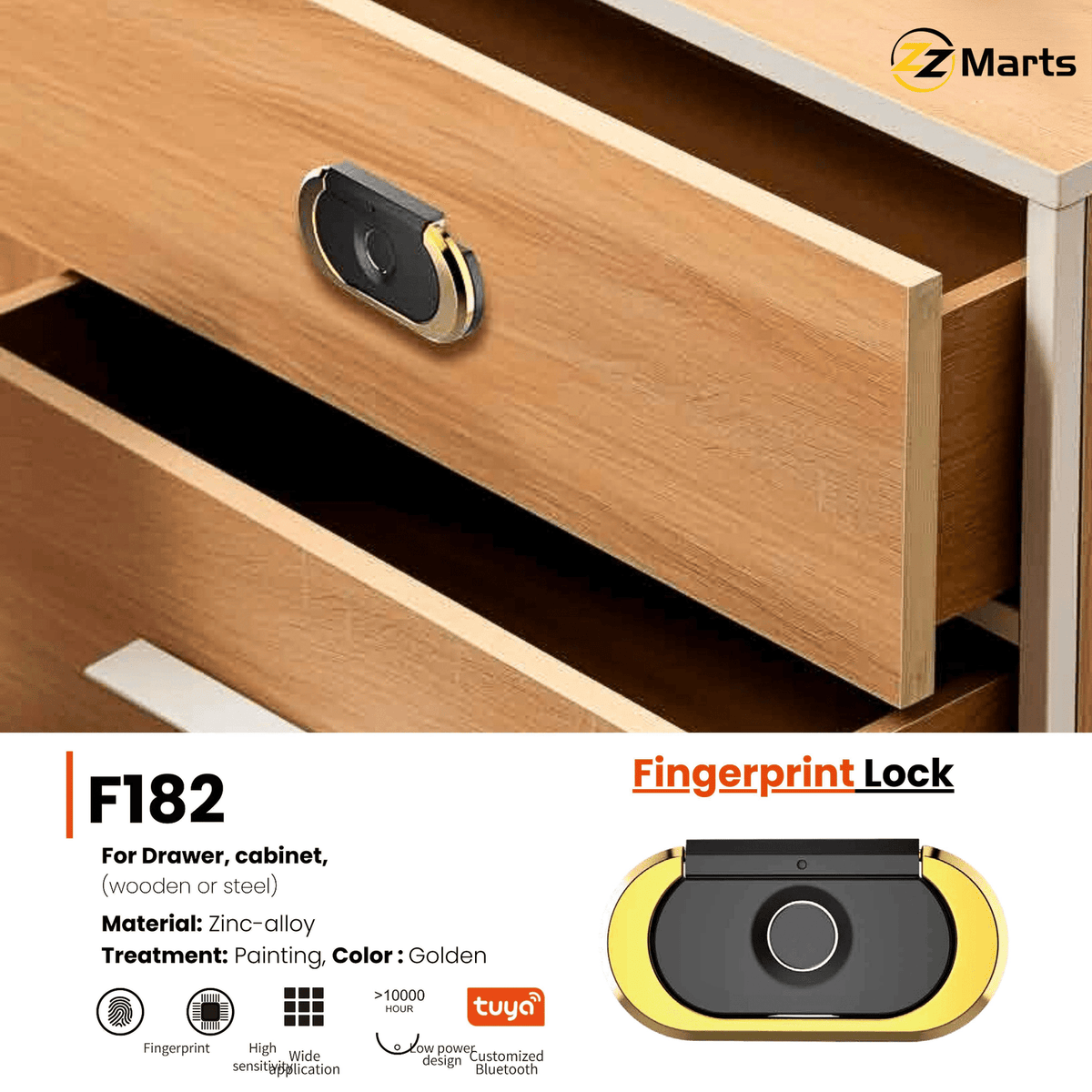 F182 Fingerprint Drawer Lock – Smart Cabinet & Drawer Biometric Lock