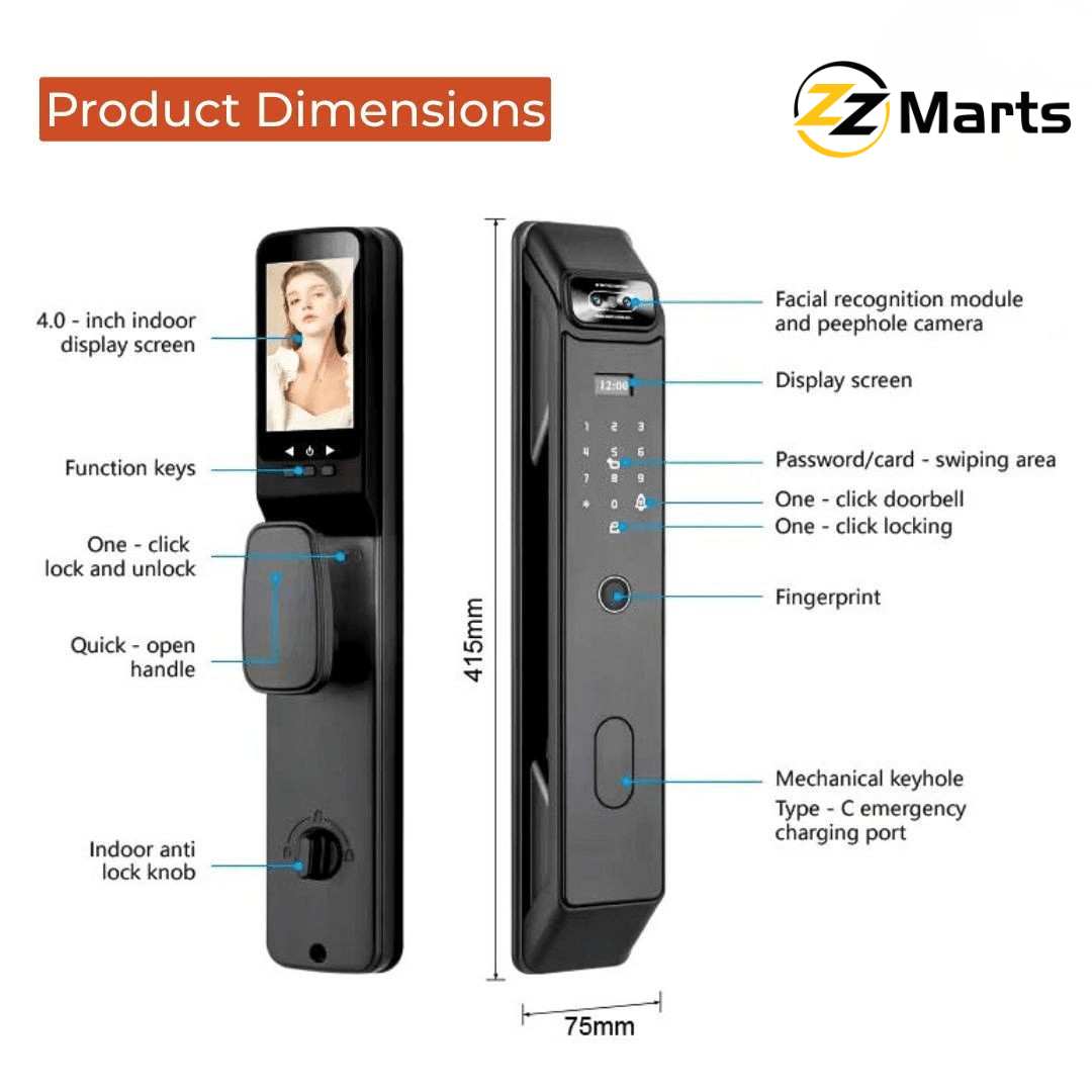 Smart Facial Recognition Door Lock with Camera & Indoor Display