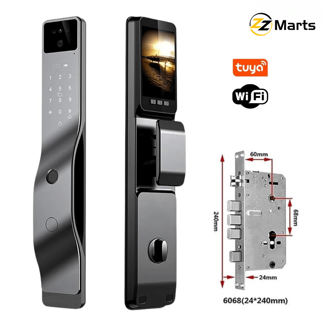 Smart Door Lock with Face Recognition – Fingerprint, PIN & Card Access (Tuya Supported)
