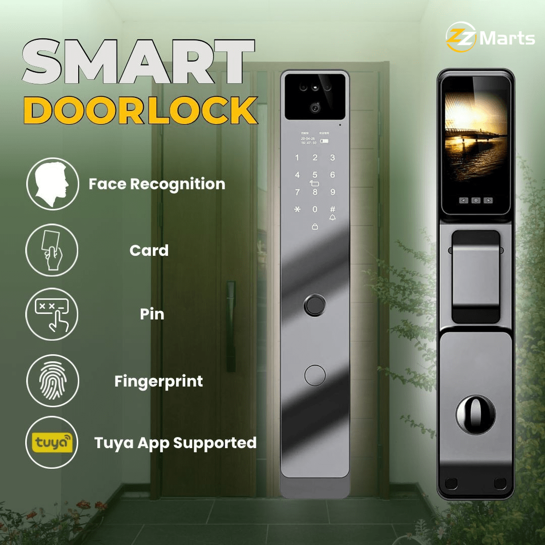 Smart Door Lock with Face Recognition – Fingerprint, PIN & Card Access (Tuya Supported)