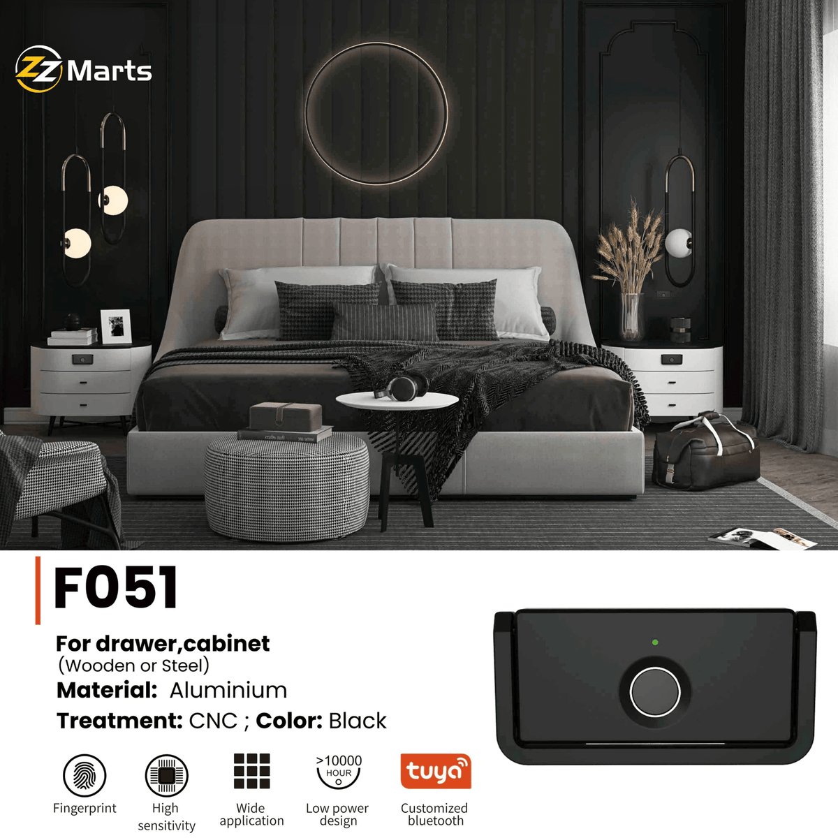 F051 Fingerprint Drawer Lock – Aluminium Smart Cabinet Biometric Lock