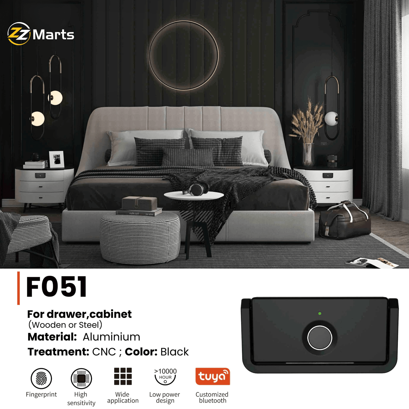 F051 Fingerprint Drawer Lock – Aluminium Smart Cabinet Biometric Lock