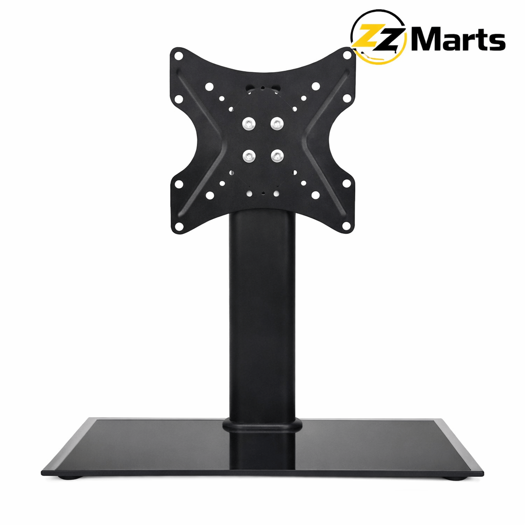 TV Table Mount 14″–27″ with Glass Base – Adjustable TV Stand