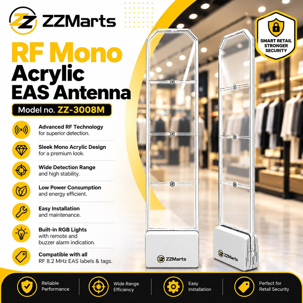 ZZ-3008M RF Mono Acrylic EAS Antenna – Retail Security Gate