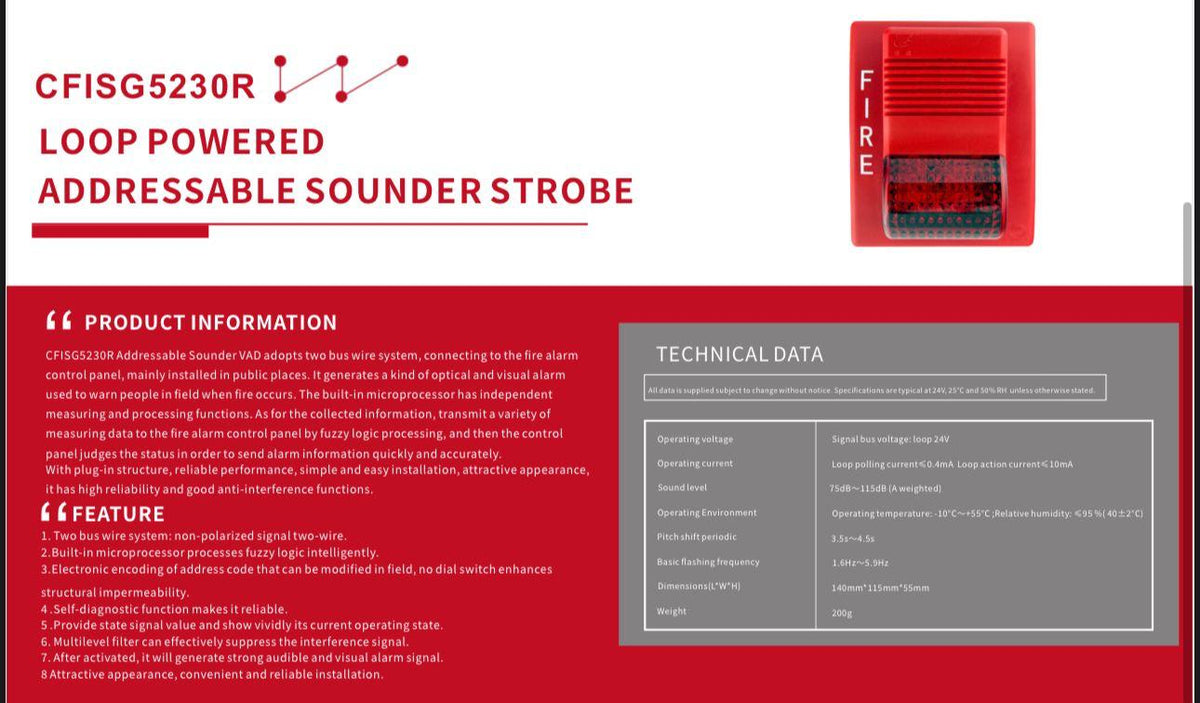 Cease Fire CFISG5230R Loop-Powered Addressable Sounder Strobe
