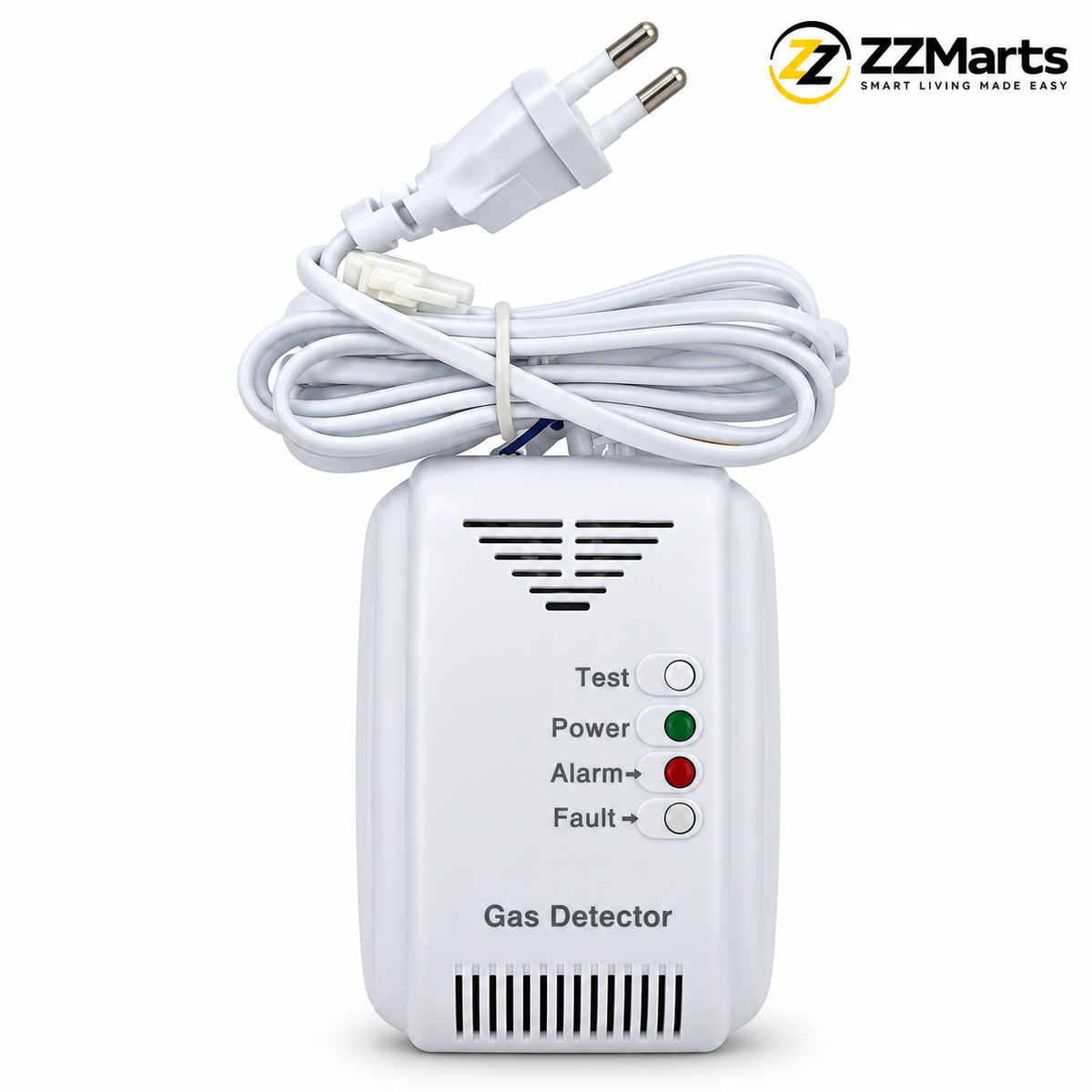 Wall-mounted flammable gas leak detector with mains plug