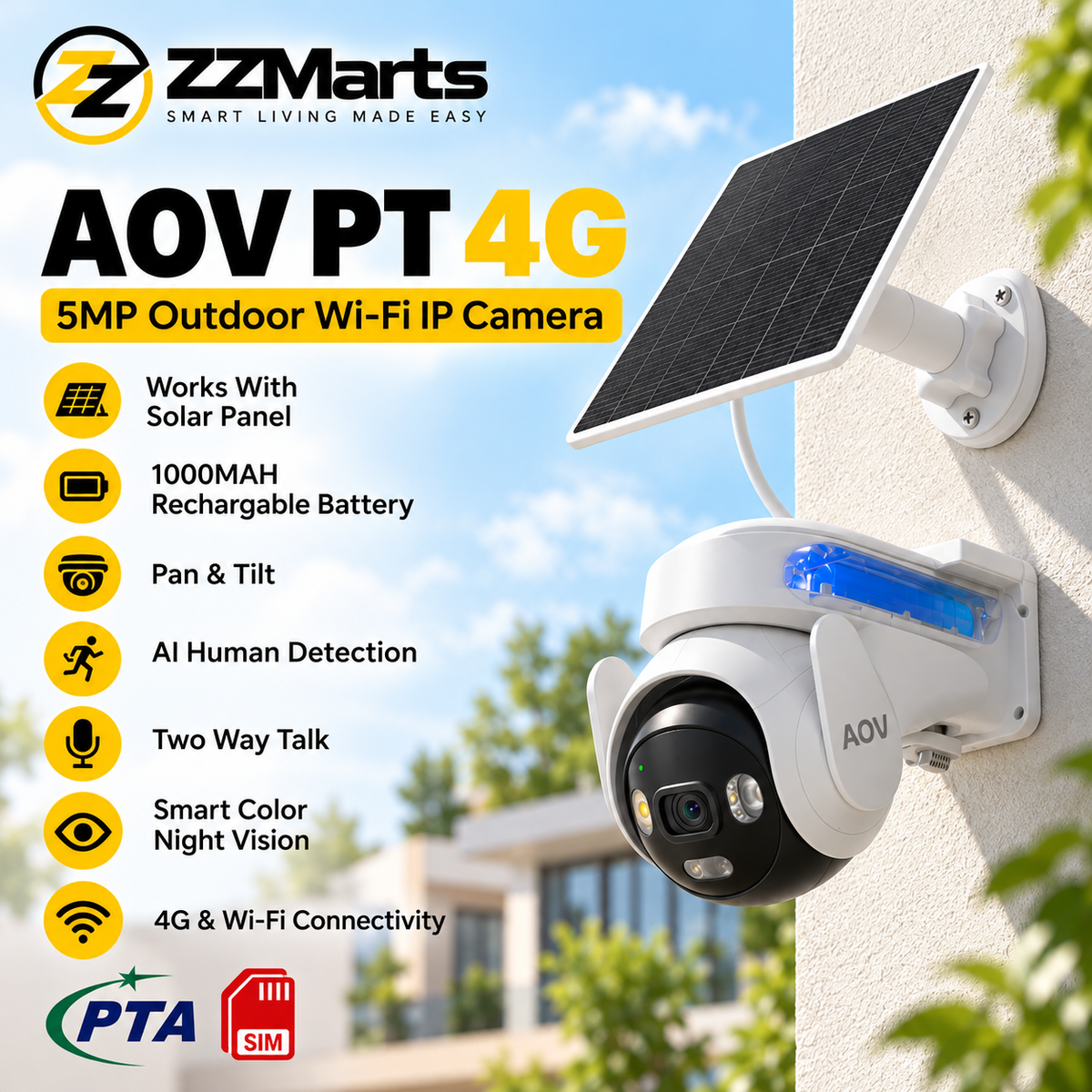 Imou AOV PT 3K Solar Battery Camera – 5MP 4G SIM + WiFi, Pan-Tilt, AI Detection