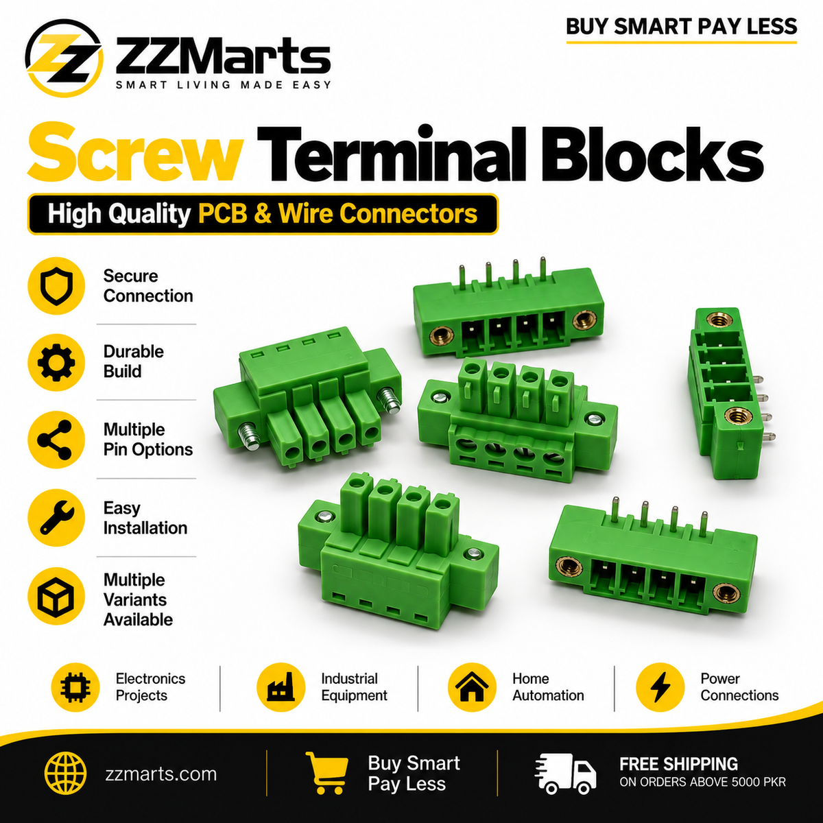 Pluggable Screw Terminal Block – 3.81mm Pitch, 4/5/6/9/10 Pin (KF-15EDG)