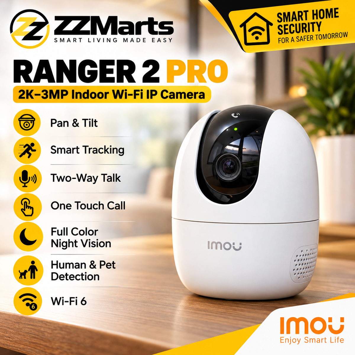 Imou Ranger 2 3K Indoor Pan-Tilt Camera – 5MP WiFi, AI Detection, Two-Way Audio