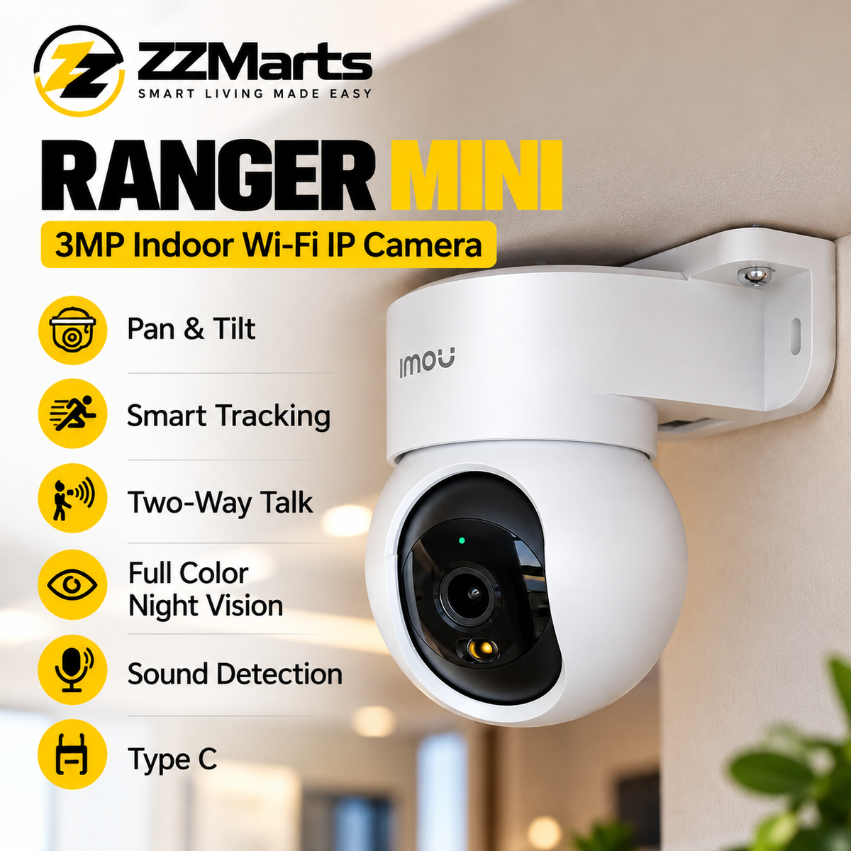 Imou Ranger Mini 2K Indoor Pan-Tilt Camera – 3MP WiFi, Compact, AI Detection