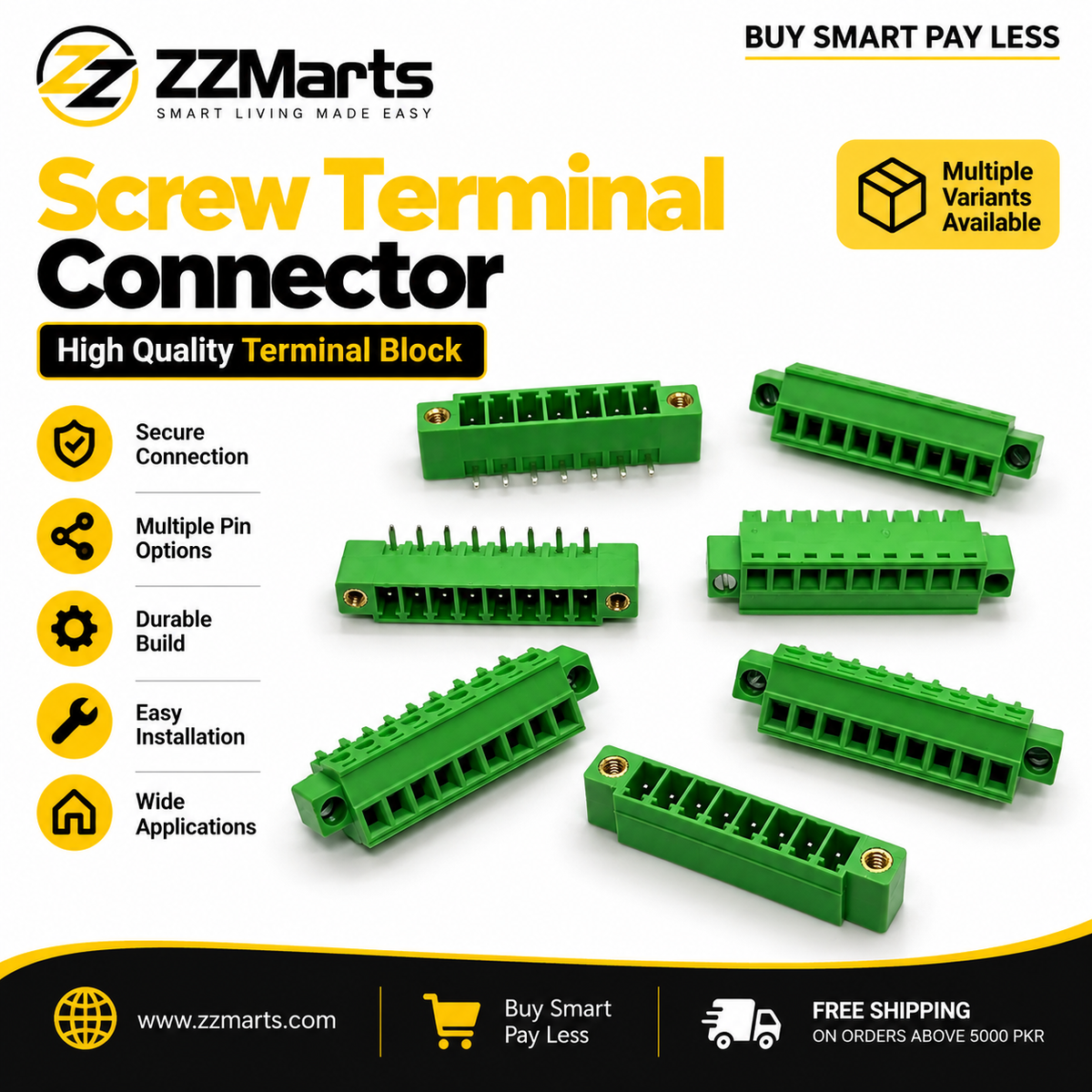 Pluggable Screw Terminal Block – 3.81mm Pitch, 4/5/6/9/10 Pin (KF-15EDG)
