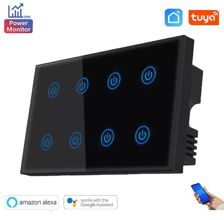 8 Gang Smart Touch Switch Glass Panel – WiFi Enabled | Black & White
