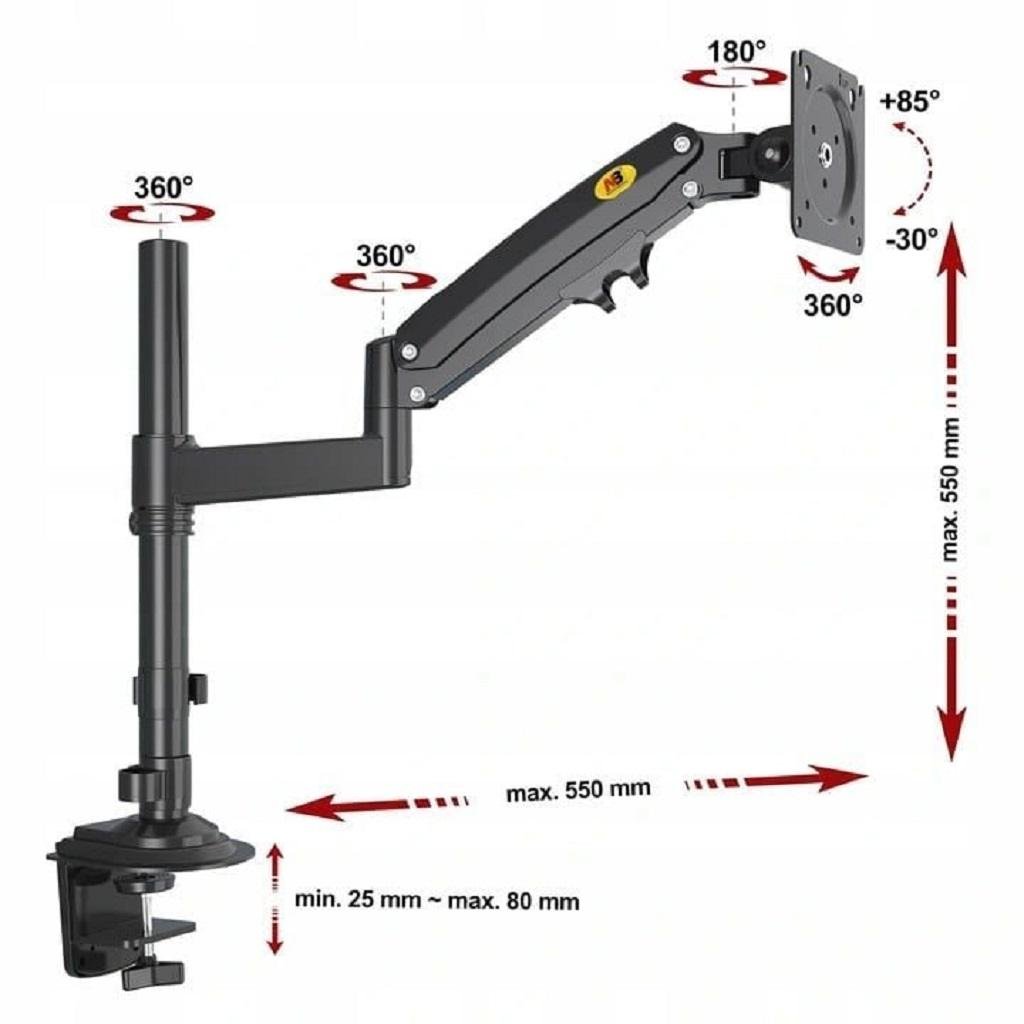 NB H100 Gas Spring Monitor Arm – Heavy Duty Desk Mount 17''-30''