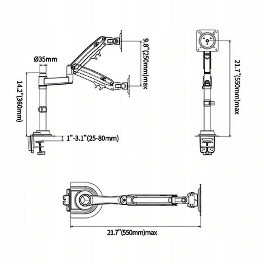 NB H100 Gas Spring Monitor Arm – Heavy Duty Desk Mount 17''-30''