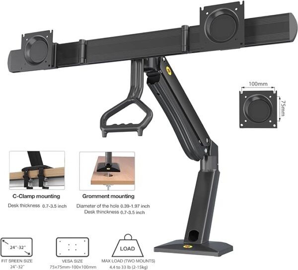 NB North Bayou Dual Monitor Arm, Adjustable Monitor Desk Mount  for 24"-32" - Image 2