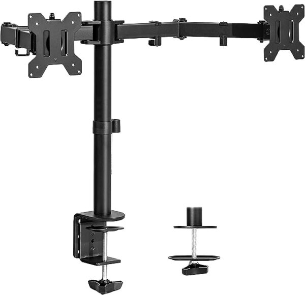 Dual Monitor Desk Mount, Holds 2 Computer Screens up to 28 inches and Max 22lbs Each, Black Imported