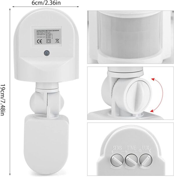 220V Automatic Infrared PIR LED Motion Sensor Detector Switch WITH STAND OUTDOOR WATERPROOF - Image 4