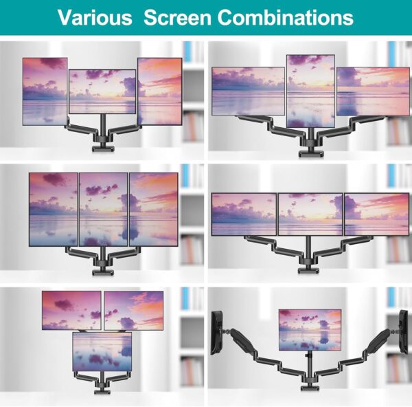 Triple Monitor Gas Spring Arms 13" to 27" Screen Sizes - Image 5