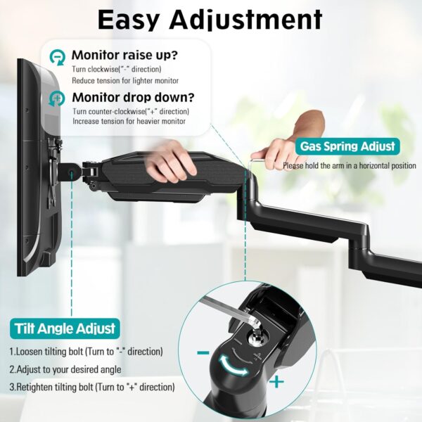 Triple Monitor Gas Spring Arms 13" to 27" Screen Sizes - Image 6