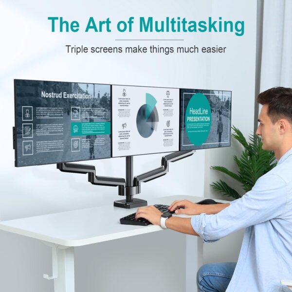 Triple Monitor Gas Spring Arms 13" to 27" Screen Sizes - Image 4