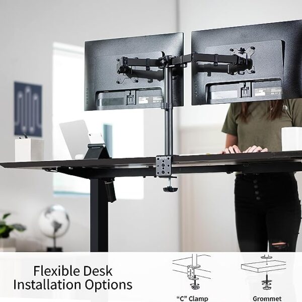 Dual Monitor Desk Mount, Holds 2 Computer Screens up to 28 inches and Max 22lbs Each, Black Imported - Image 6