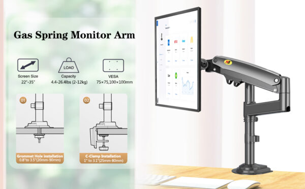 NB North Bayou H100 Monitor Desk Mount Long Arm for 22''-35'' Ultra Wide Full Motion Height Adjustable Monitor - Image 5