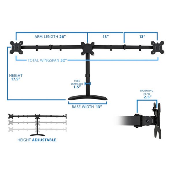 Triple Monitor Stand Table Top 19" to 27" Screen Sizes - Image 5