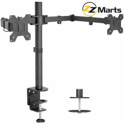Dual Arm Table Clip Monitor Mount – Adjustable Desk Clamp Stand