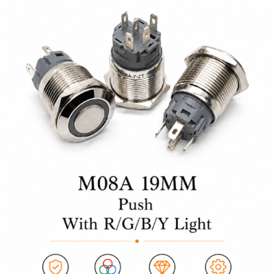 M08A 19MM Metal Push Button Switch with RGBY LED Light